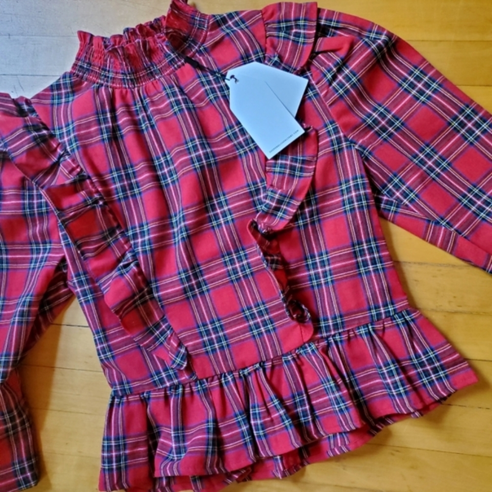 Tartan Blouse w/Ruffles - English Factory *NWT